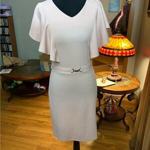 Madame Blush Midi Dress with Elegant Belt